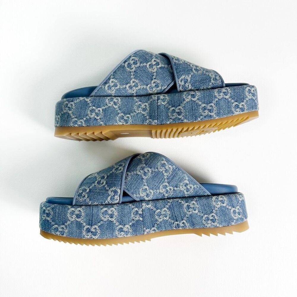 Gucci Blue Denim Platform Sandal Slides - Picture 9 of 13